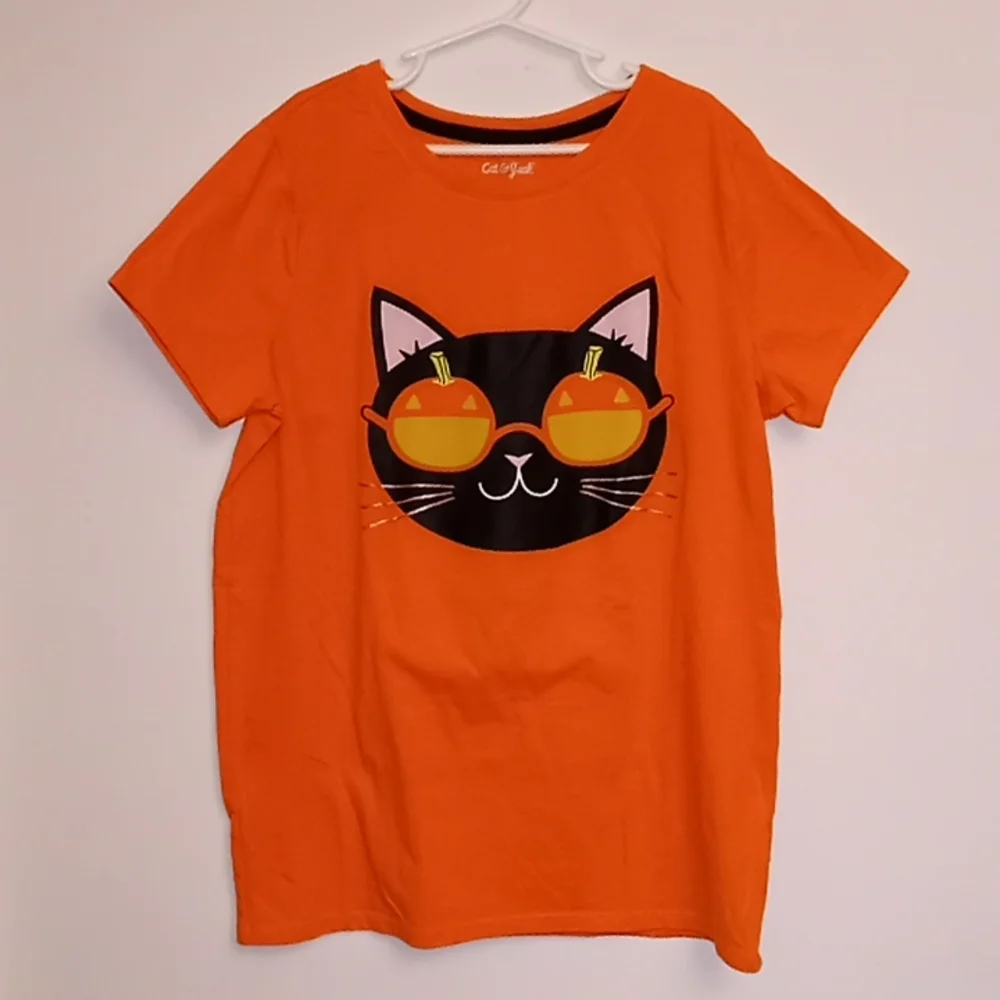 Halloween Black Cat Tee Shirt Size XL 14-16